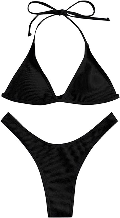 Womens Triangle Bathing Suits Halter Lace Up Padded Bikini