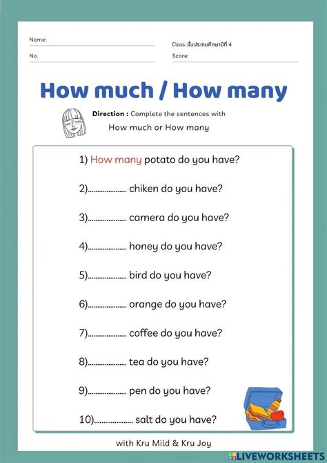 How Much Or How Many Interactive Worksheet Online Activities