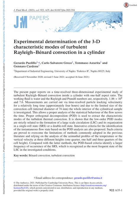 pdf experimental determination of the 3 d characteristic modes of turbulent rayleigh bénard