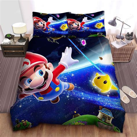 Super Mario Flying With Luma In Galaxy Bed Sheets Duvet Cover Bedding