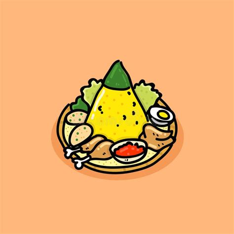 Nasi Kuning Hand Drawn Lettering Yellow Rice Illustration With Spoon