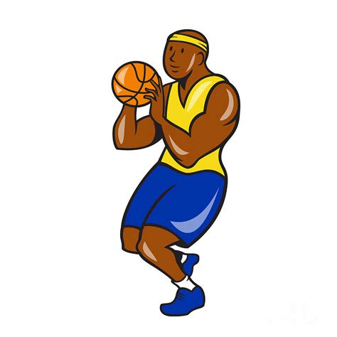 African American Basketball Player Shoot Ball Cartoon Digital Art By