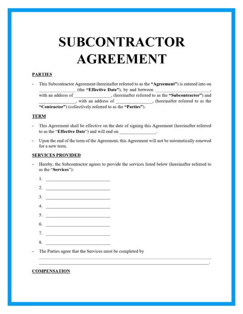 Free Subcontrator Agreement Template For Download