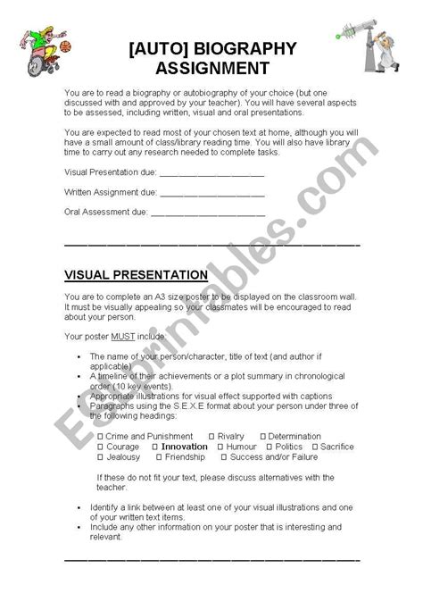 English Worksheets Autobiography Assignment