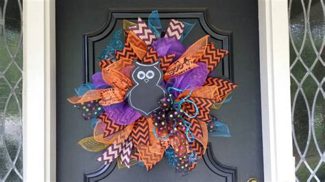 ON SALE Whimsical Halloween Owl Wreath Mesh Halloween Wreath