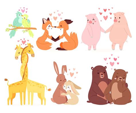 Animals Couple In Love Valentines Illustrations Creative Market