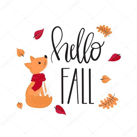 Hello Fall Inscription And Fox — Stock Vector © Yulia337 164146326