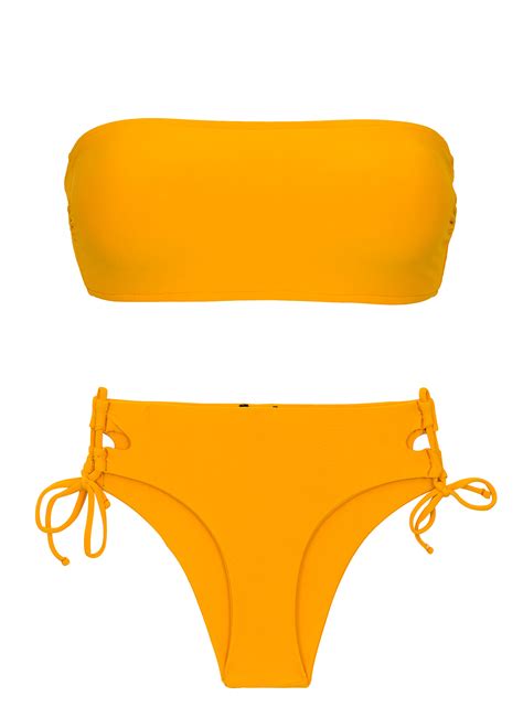orange bandeau pull on bikini with double side tie bottom set uv pequi bandeau reto madrid