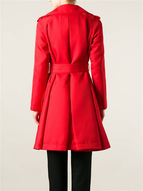 Lanvin Belted Trench Coat In Red Lyst