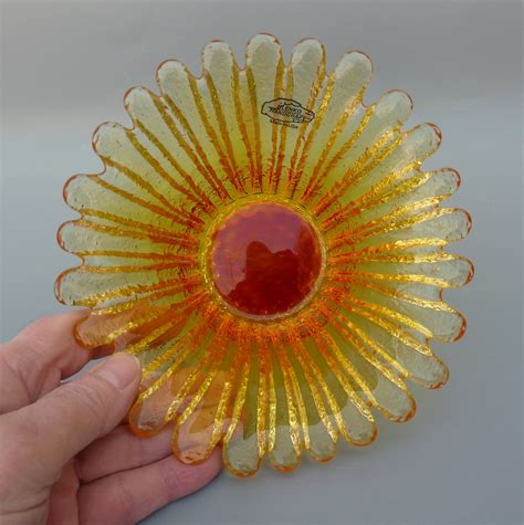 New Blenko Glass Daisy Suncatcher In Turquoise Handcrafted Gre Sales For Sale
