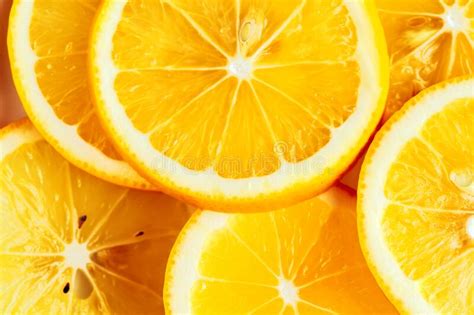Bright Yellow Lemon Close Up Of A Lemon Slice Stock Image Image Of