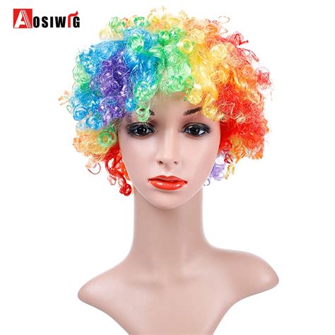 rainbow color synthetic wig short afro kinky curly wigs high temperature fiber for women cosplay