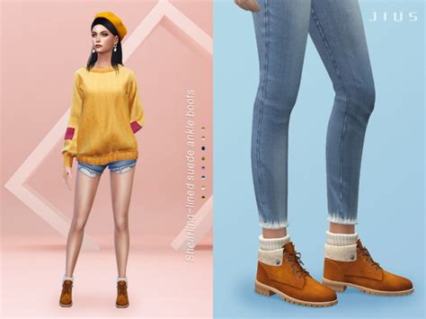 Shearling Lined Suede Ankle Boots By Jius At Tsr Sims 4 Updates