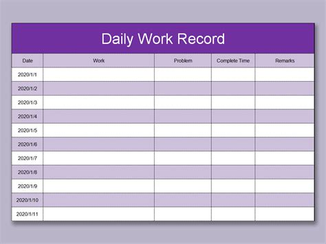 Daily Work Record Template