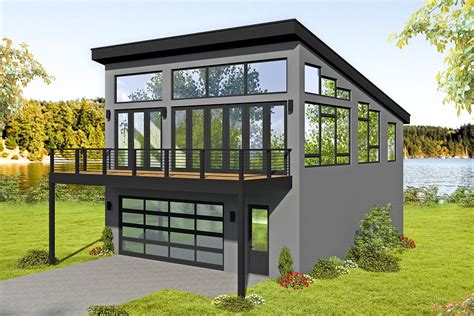 Expanded Modern Carriage House Plan With Sun Deck 68627vr