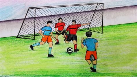 How To Draw Scenery Of Playing Footballstep By Stepeasy Draw Youtube