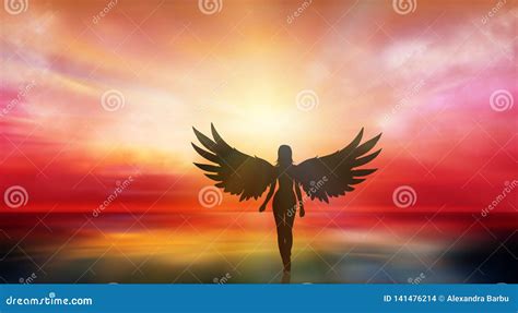 Flying Female Angel Silhouette Female Angel Silhouette Flying Across A