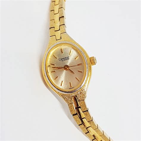 Luxury Bulova Quartz Watch Gold Womens Caravelle Elegant Watch