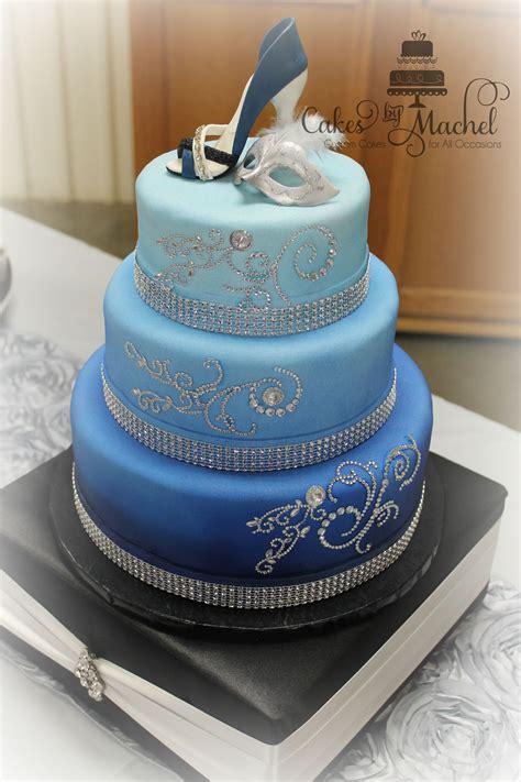 Sweet Sixteen Cake In Blue Ombre With Rhinestones Sweet 16 Birthday