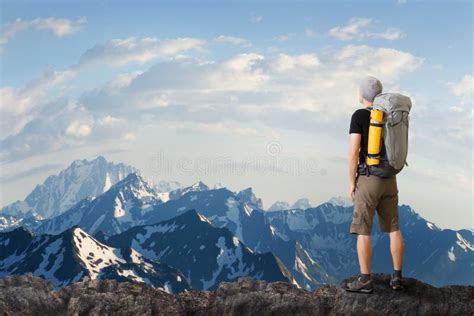 Man Hiking In Mountains Stock Image Image Of Adventure 76500049