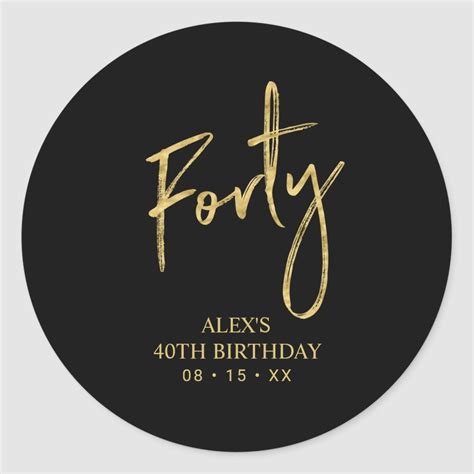 Gold Lettering Forty 40th Birthday Favor Thank You Classic Round