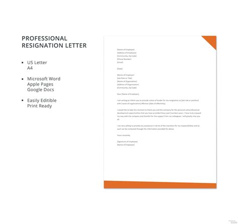 Professional Resignation Letter Template In Microsoft Word Apple Pages