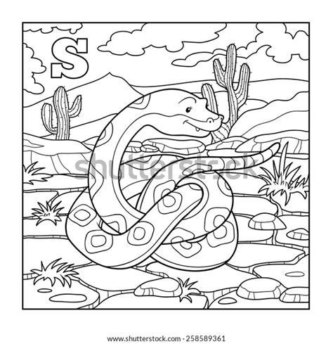 Coloring Book Snake Colorless Illustration Letter Vector De Stock