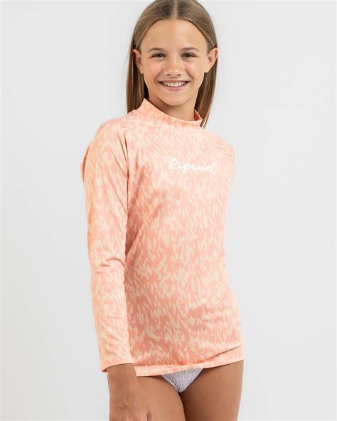 rip curl girls script long sleeve rash vest in blush fast shipping and easy returns city