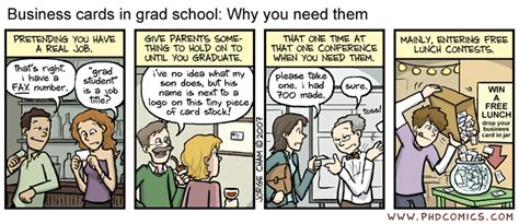 Here's what you should write on yours if you're a student or recent grad. PHD Comics: Business Cards