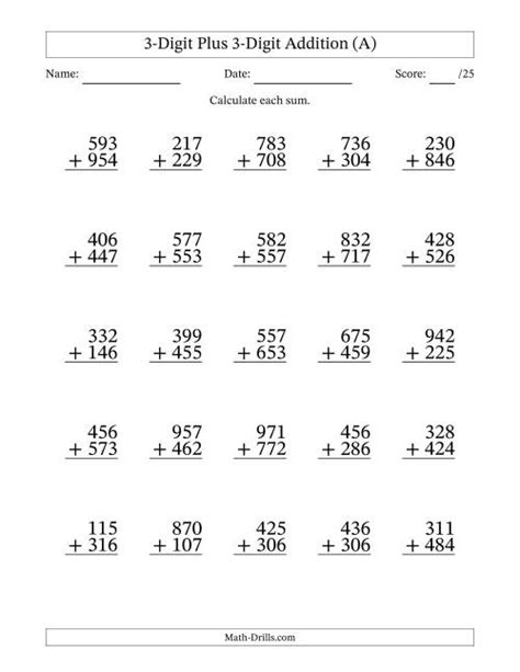 3 Digit Addition No Regrouping Worksheets Triple Digit Addition