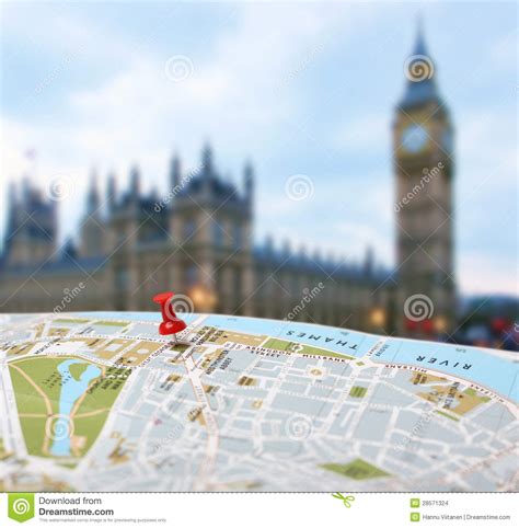 Travel Destination London Map Push Pin Blur Stock Photo Image Of
