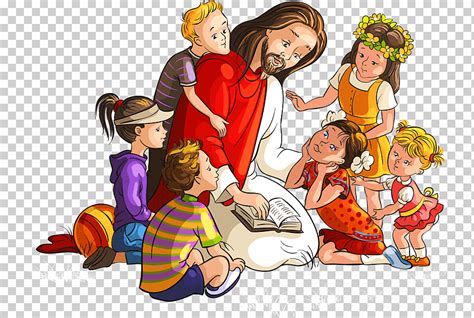 Jesús Rodeado Por El Cartel De Los Niños Niño De Dibujos Animados
