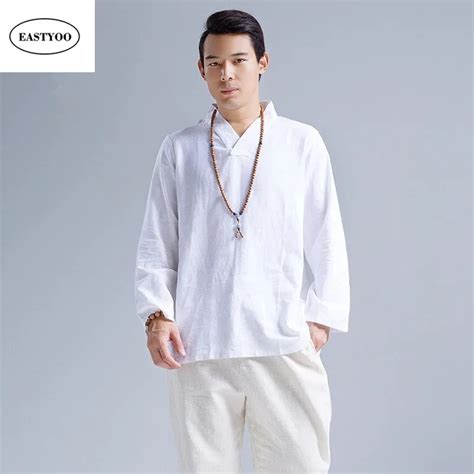 Buy White Linen Shirts Men Long Sleeve Kung Fu Shirt