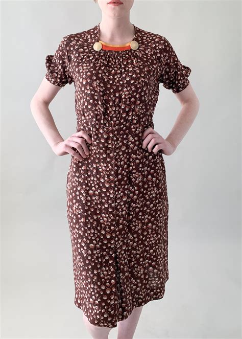 Vintage 1930s Rayon Leaf Print Dress Raleigh Vintage