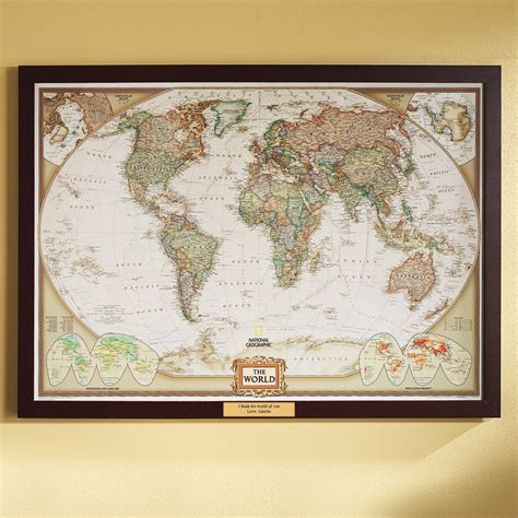 World Political Map Earth Toned Poster Size And Framed With