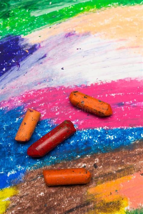 Photo Of Colorful Drawing And Oil Pastels Crayons Stock Photo Image