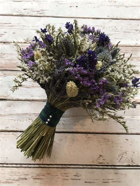 dried flower wedding bouquet thistle scottish bride tartan winter christmas blue ebay simple