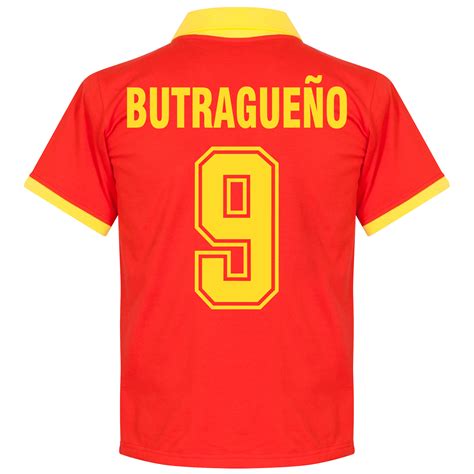 Goedkope voetbaltenues spanje elftal ek 2020 sergio ramos 15 thuisshirt lange mouw. Spanje Retro Shirt 1970's + Butragueño 9 | 2RTESP001-PNN-B9