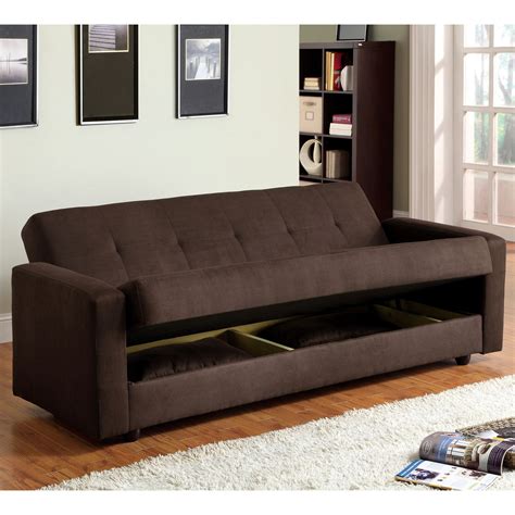 Cozy Modern Brown Futon Sofa Bed With Storage By FOA 