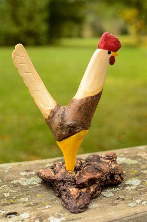 Carved Twig Chickens On Driftwood Poultry Rustic Chicken Lover