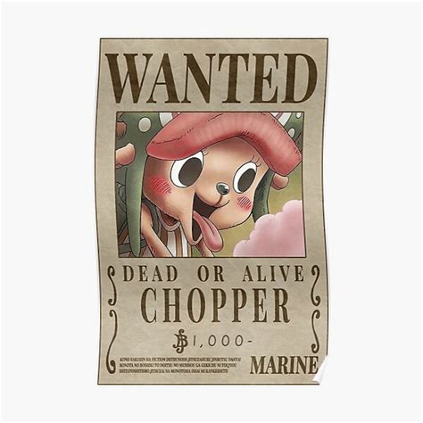 Chopper Wanted Poster Post Wano Updated Bounty Poster Poster For Sale By FruitPanda Redbubble