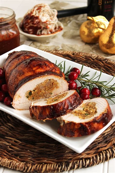 Spicy Cornbread And Sausage Stuffed Turkey Roulade With Cranberry