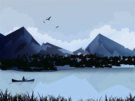 Lake Landscape Vector Art And Graphics