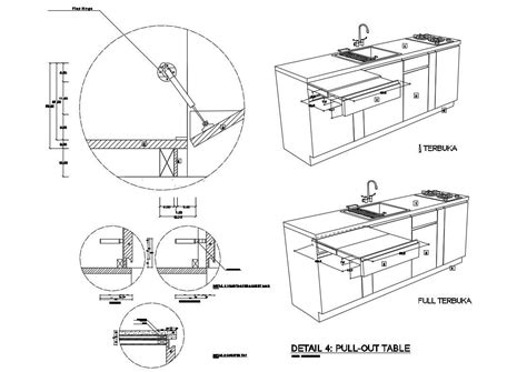 Kitchen furniture pull-out table isometric view and trash cabinet