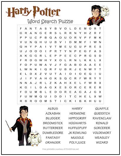 Free Printable Harry Potter Characters Word Search Puzzle Harry