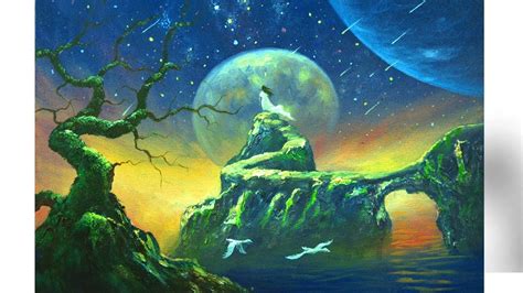 Acrylic Painting Tutorial On Surreal Fantasy Landscape With Galaxy