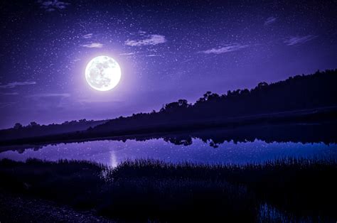 Night Sky With Full Moon And Many Stars Serenity Nature Background