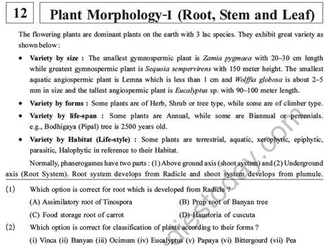 Neet Biology Morphology Of Plants Mcqs Set A Multiple Choice Questions