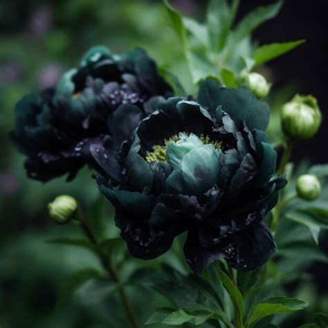 Premium Ai Image Garden Background A Black Peony Blooms