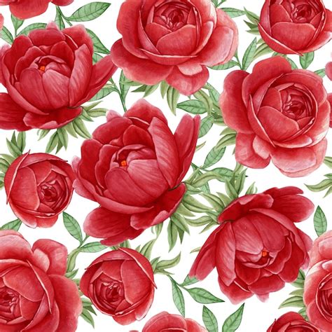 Premium Vector Floral Watercolor Seamless Pattern Elegant Peonies Red
